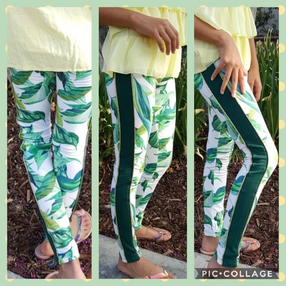H&M PATTERNED LEGGINGS WHITE/GREEN - Picture 4 of 4